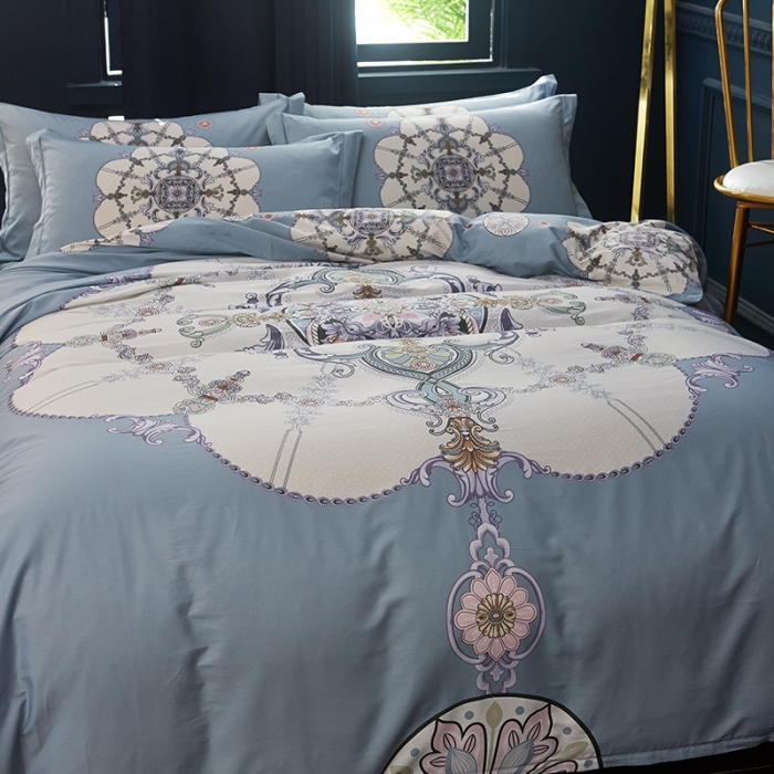 91家纺网 家纺一手货源 找家纺 雲归梦 2019全棉活性大版中国风花卉四件套 宫锁珠帘