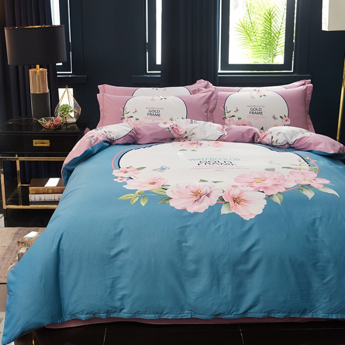 91家纺网 家纺一手货源 找家纺 雲归梦 2019全棉活性大版中国风花卉四件套 忽而夏天