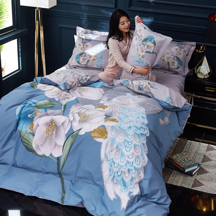 91家纺网 家纺一手货源 找家纺 雲归梦 2019全棉活性大版中国风花卉四件套 花半里