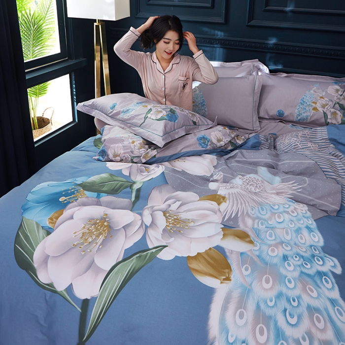 91家纺网 家纺一手货源 找家纺 雲归梦 2019全棉活性大版中国风花卉四件套 花半里