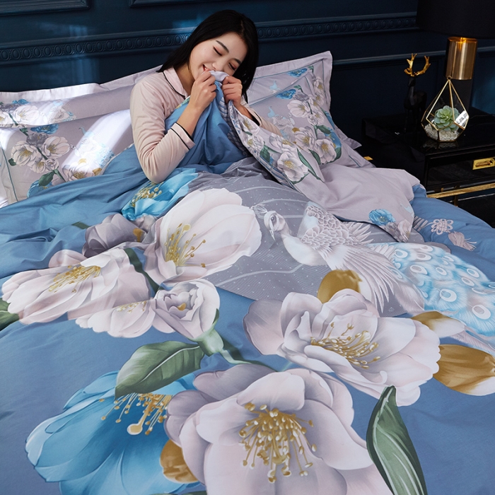 91家纺网 家纺一手货源 找家纺 雲归梦 2019全棉活性大版中国风花卉四件套 花半里