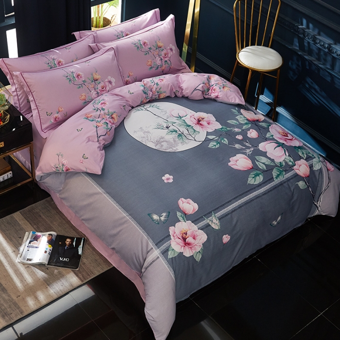 91家纺网 家纺一手货源 找家纺 雲归梦 2019全棉活性大版中国风花卉四件套 花前月下