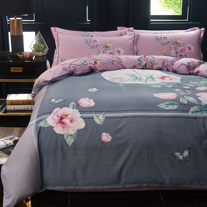 91家纺网 家纺一手货源 找家纺 雲归梦 2019全棉活性大版中国风花卉四件套 花前月下