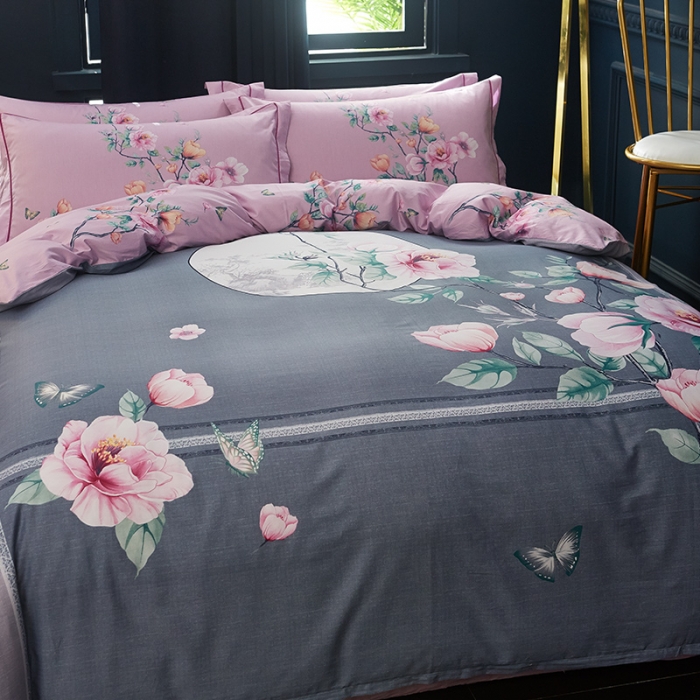 91家纺网 家纺一手货源 找家纺 雲归梦 2019全棉活性大版中国风花卉四件套 花前月下