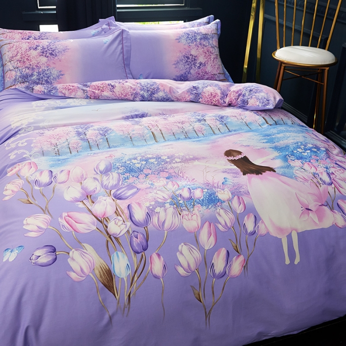 91家纺网 家纺一手货源 找家纺 雲归梦 2019全棉活性大版中国风花卉四件套 梦游仙境