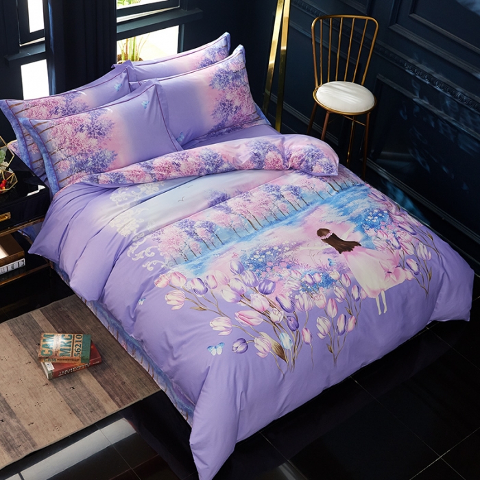 91家纺网 家纺一手货源 找家纺 雲归梦 2019全棉活性大版中国风花卉四件套 梦游仙境