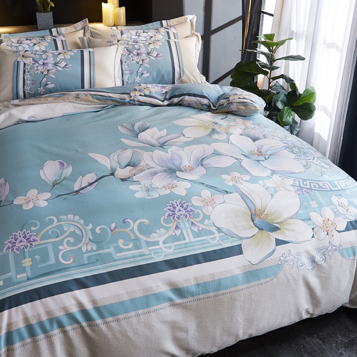 91家纺网 家纺一手货源 找家纺 雲归梦 2019全棉活性大版中国风花卉四件套 慕恋