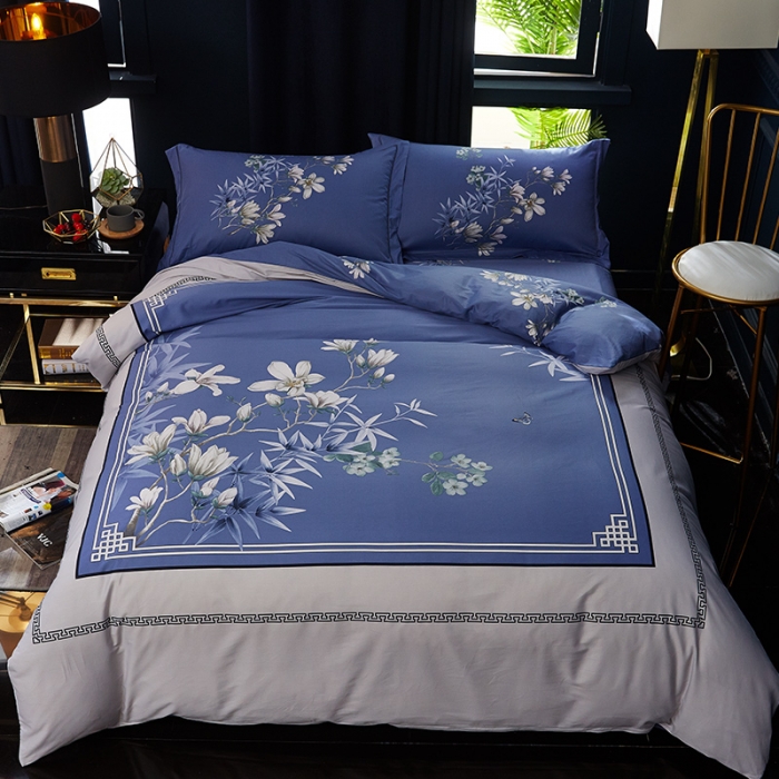 91家纺网 家纺一手货源 找家纺 雲归梦 2019全棉活性大版中国风花卉四件套 青青子衿