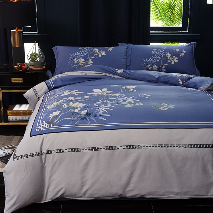 91家纺网 家纺一手货源 找家纺 雲归梦 2019全棉活性大版中国风花卉四件套 青青子衿