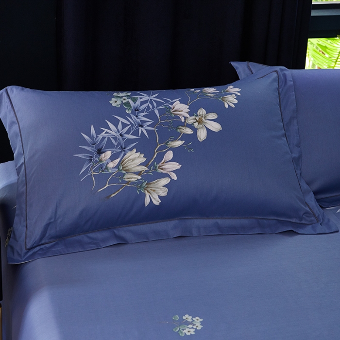 91家纺网 家纺一手货源 找家纺 雲归梦 2019全棉活性大版中国风花卉四件套 青青子衿