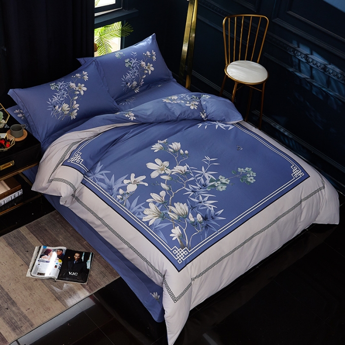 91家纺网 家纺一手货源 找家纺 雲归梦 2019全棉活性大版中国风花卉四件套 青青子衿