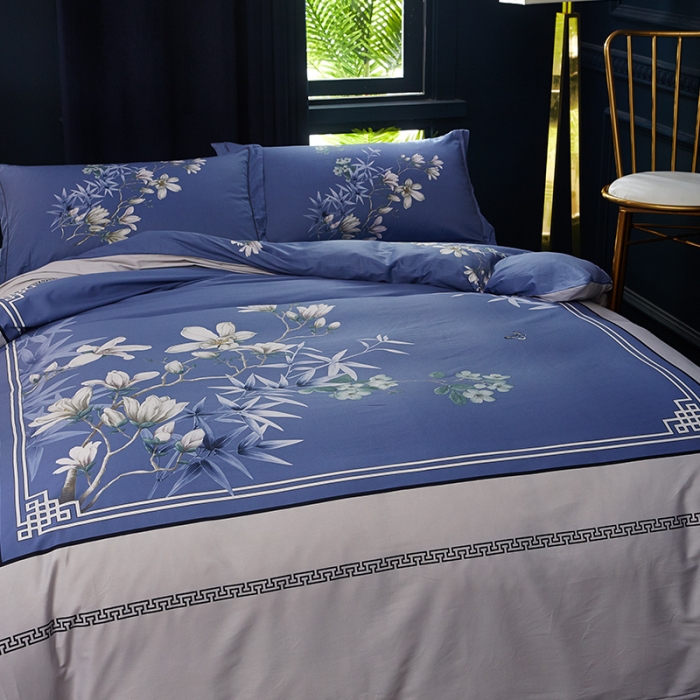 91家纺网 家纺一手货源 找家纺 雲归梦 2019全棉活性大版中国风花卉四件套 青青子衿