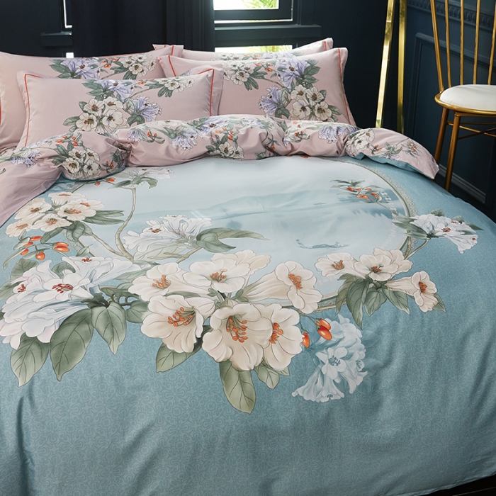 91家纺网 家纺一手货源 找家纺 雲归梦 2019全棉活性大版中国风花卉四件套 倾冉