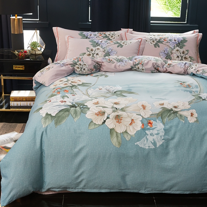 91家纺网 家纺一手货源 找家纺 雲归梦 2019全棉活性大版中国风花卉四件套 倾冉