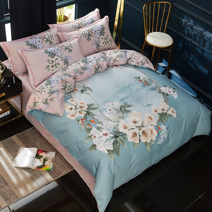 91家纺网 家纺一手货源 找家纺 雲归梦 2019全棉活性大版中国风花卉四件套 倾冉