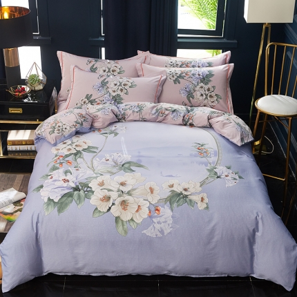 雲归梦 2019全棉活性大版中国风花卉四件套 倾冉紫