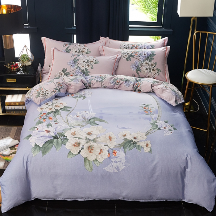 91家纺网 家纺一手货源 找家纺 雲归梦 2019全棉活性大版中国风花卉四件套 倾冉紫