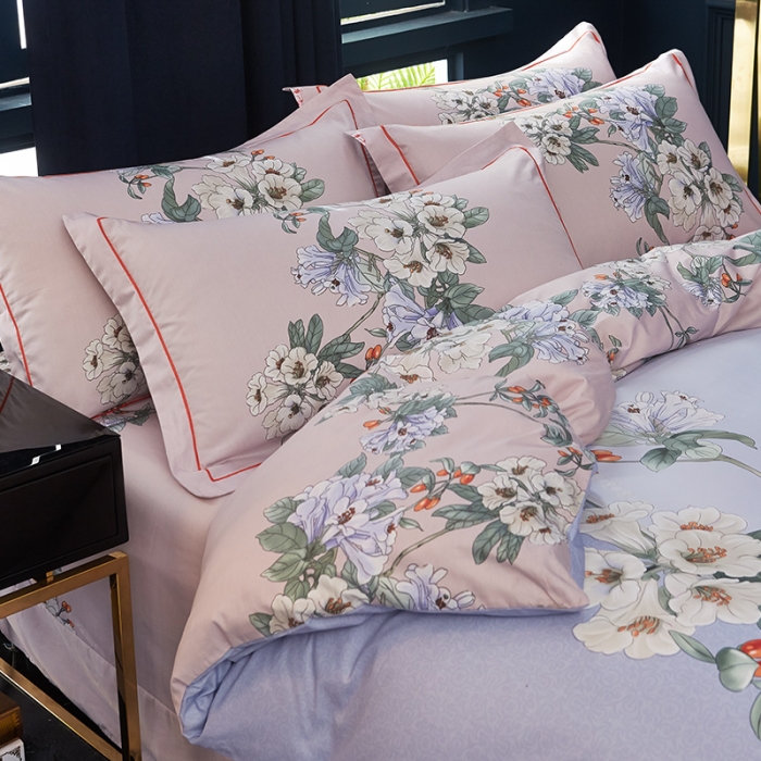 91家纺网 家纺一手货源 找家纺 雲归梦 2019全棉活性大版中国风花卉四件套 倾冉紫