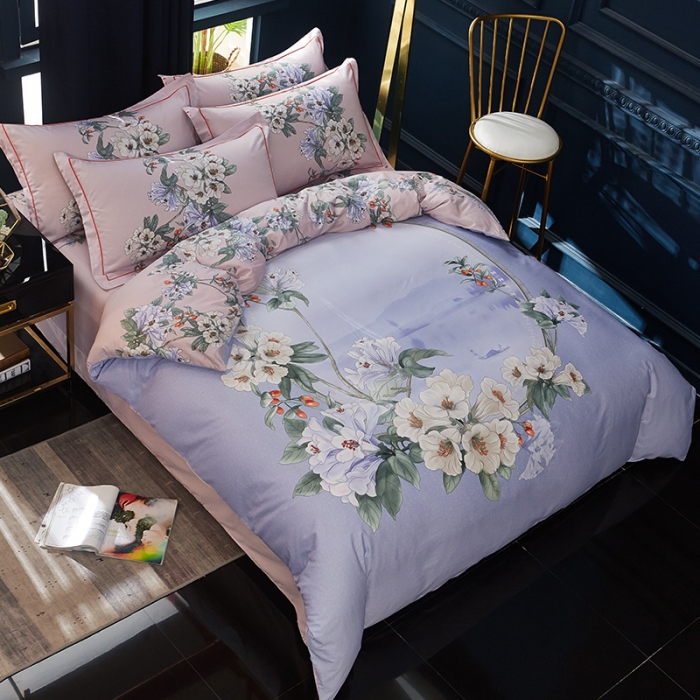 91家纺网 家纺一手货源 找家纺 雲归梦 2019全棉活性大版中国风花卉四件套 倾冉紫