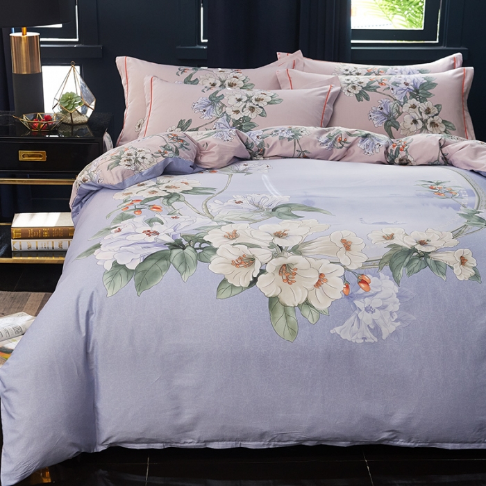 91家纺网 家纺一手货源 找家纺 雲归梦 2019全棉活性大版中国风花卉四件套 倾冉紫