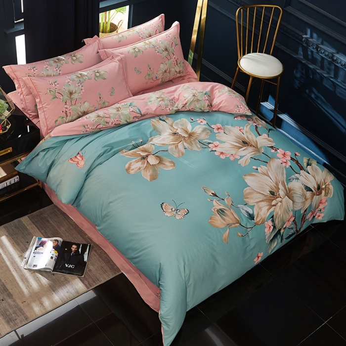 91家纺网 家纺一手货源 找家纺 雲归梦 2019全棉活性大版中国风花卉四件套 香颂绿