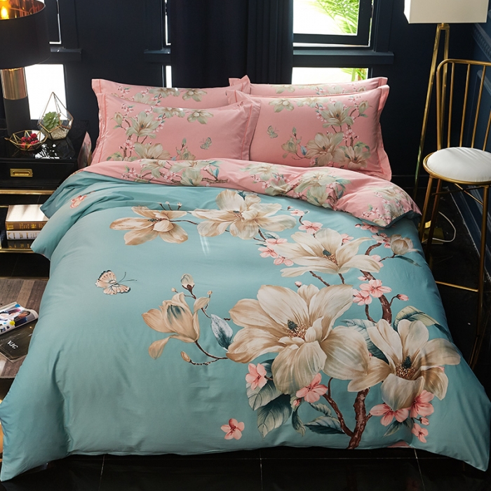 91家纺网 家纺一手货源 找家纺 雲归梦 2019全棉活性大版中国风花卉四件套 香颂绿