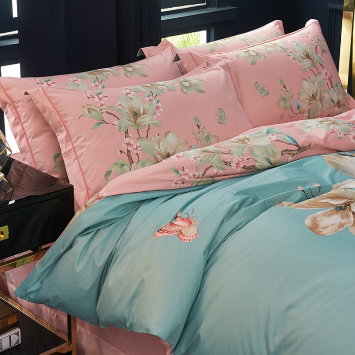 91家纺网 家纺一手货源 找家纺 雲归梦 2019全棉活性大版中国风花卉四件套 香颂绿