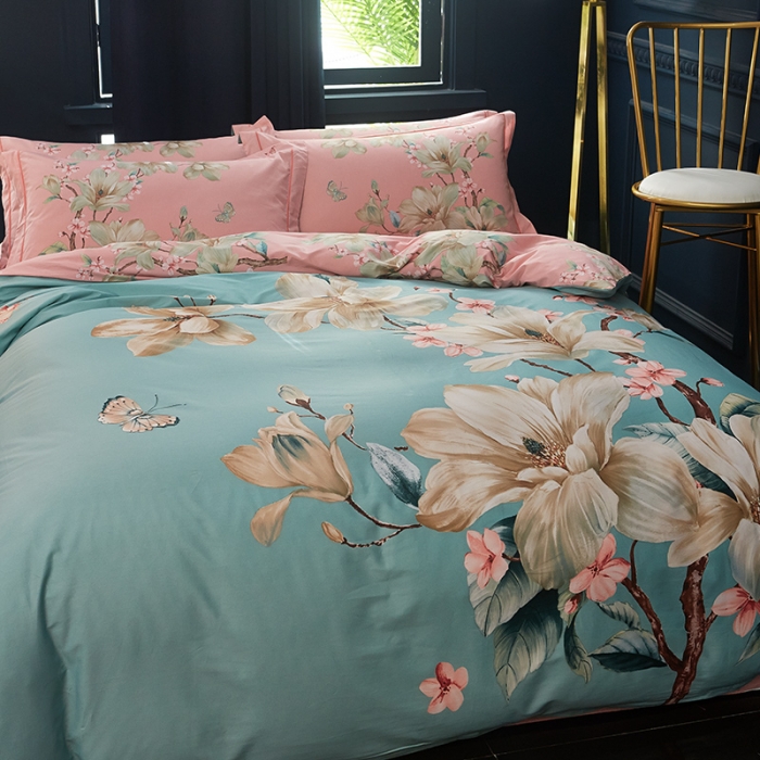 91家纺网 家纺一手货源 找家纺 雲归梦 2019全棉活性大版中国风花卉四件套 香颂绿