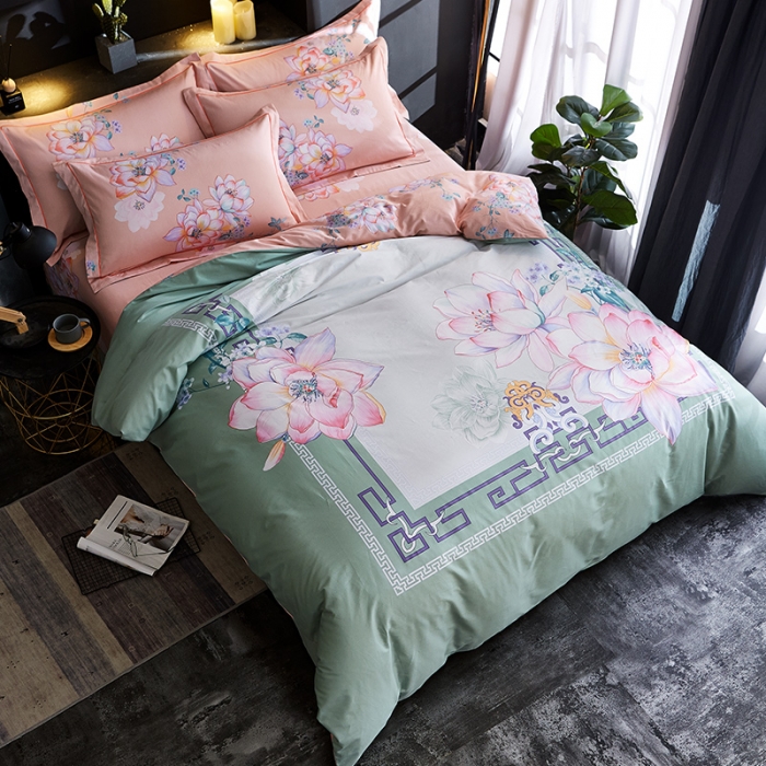 91家纺网 家纺一手货源 找家纺 雲归梦 2019全棉活性大版中国风花卉四件套 易初莲花