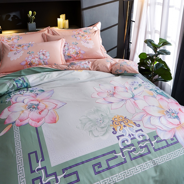 91家纺网 家纺一手货源 找家纺 雲归梦 2019全棉活性大版中国风花卉四件套 易初莲花