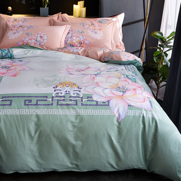 91家纺网 家纺一手货源 找家纺 雲归梦 2019全棉活性大版中国风花卉四件套 易初莲花