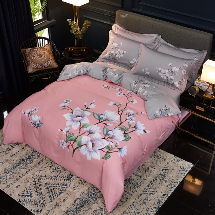 91家纺网 家纺一手货源 找家纺 雲归梦家纺2019新款13372全棉活性大版四件套 芳华-粉