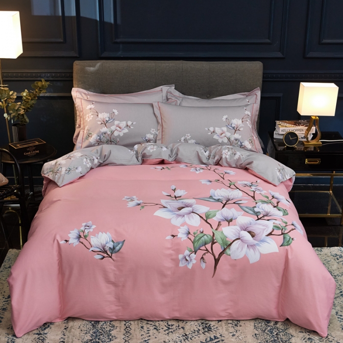 91家纺网 家纺一手货源 找家纺 雲归梦家纺2019新款13372全棉活性大版四件套 芳华-粉