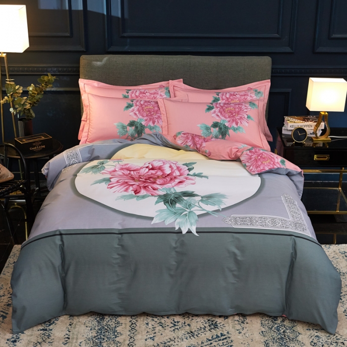 91家纺网 家纺一手货源 找家纺 雲归梦家纺2019新款13372全棉活性大版四件套简静花香绿