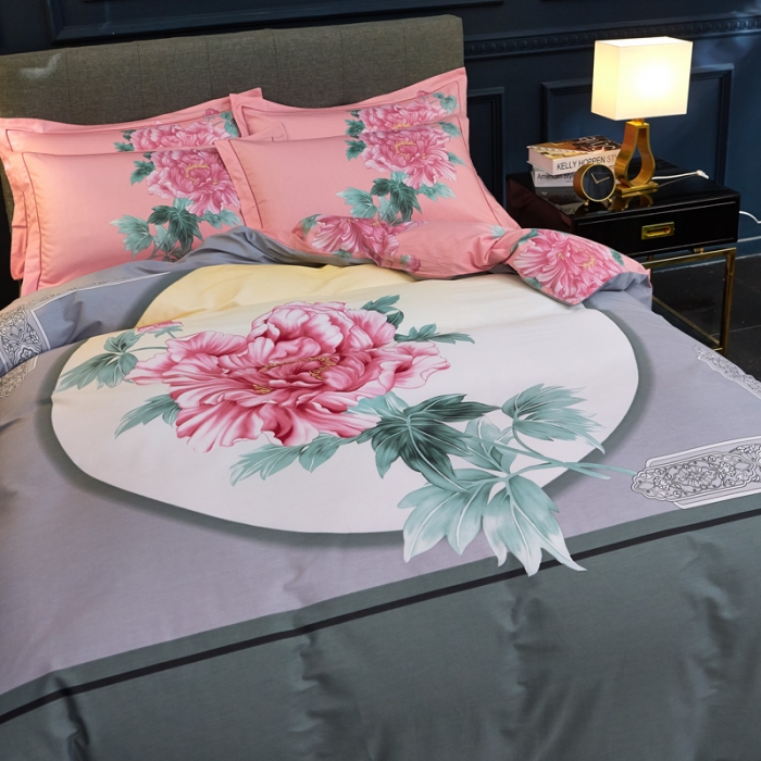 91家纺网 家纺一手货源 找家纺 雲归梦家纺2019新款13372全棉活性大版四件套简静花香绿