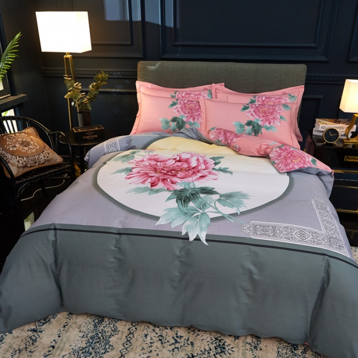 91家纺网 家纺一手货源 找家纺 雲归梦家纺2019新款13372全棉活性大版四件套简静花香绿