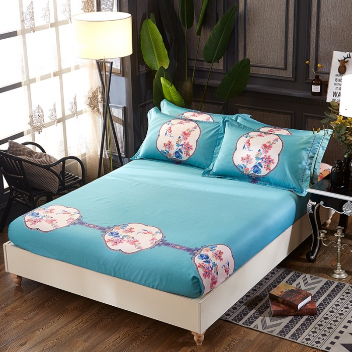 91家纺网 家纺一手货源 找家纺 雲归梦家纺2019新款13372全棉活性大版四件套 锁珠帘粉