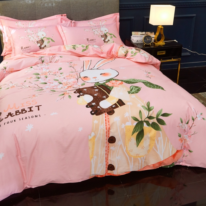 91家纺网 家纺一手货源 找家纺 雲归梦家纺2019新款13372全棉活性大版四件套MISS兔