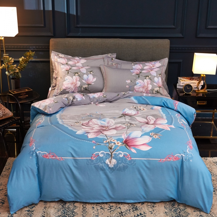 91家纺网 家纺一手货源 找家纺 雲归梦家纺2019新款13372全棉活性大版四件套爱的心怡兰