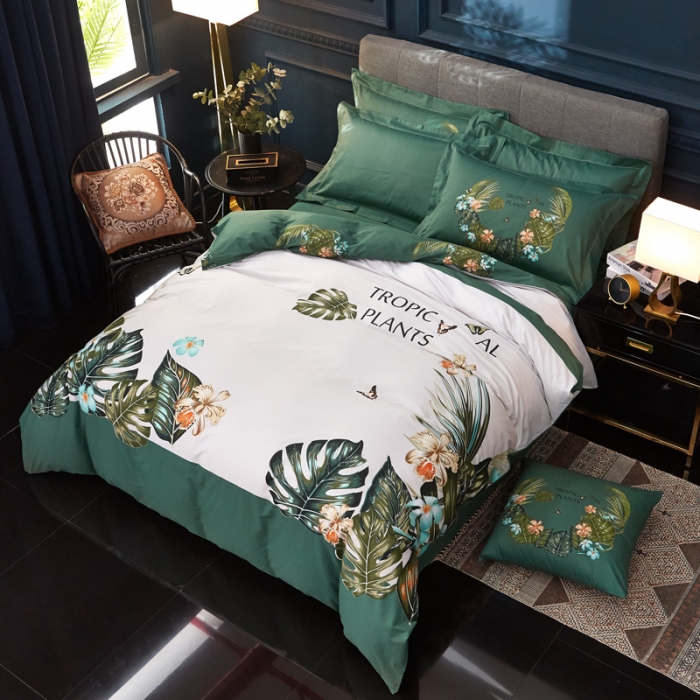 91家纺网 家纺一手货源 找家纺 雲归梦家纺 2019新款13372全棉活性大版四件套 葱郁