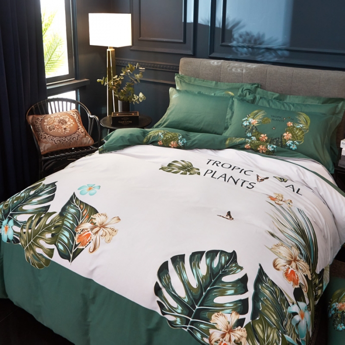 91家纺网 家纺一手货源 找家纺 雲归梦家纺 2019新款13372全棉活性大版四件套 葱郁