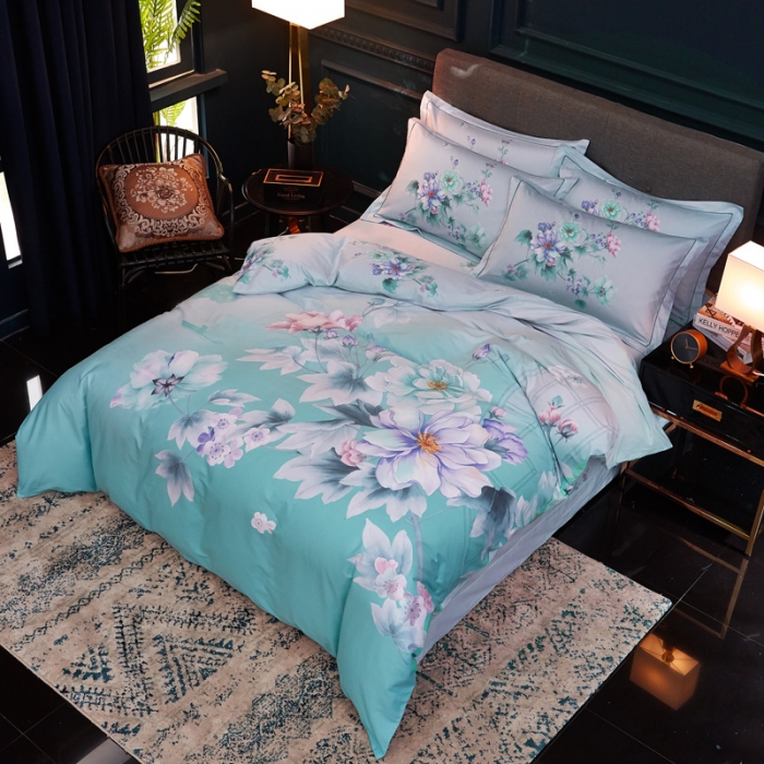 91家纺网 家纺一手货源 找家纺 雲归梦家纺 2019新款13372全棉活性大版四件套 花木槿