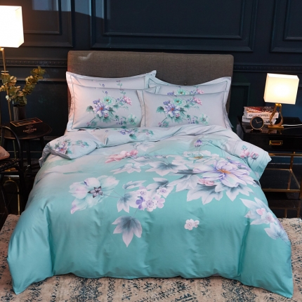 雲归梦家纺 2019新款13372全棉活性大版四件套 花木槿