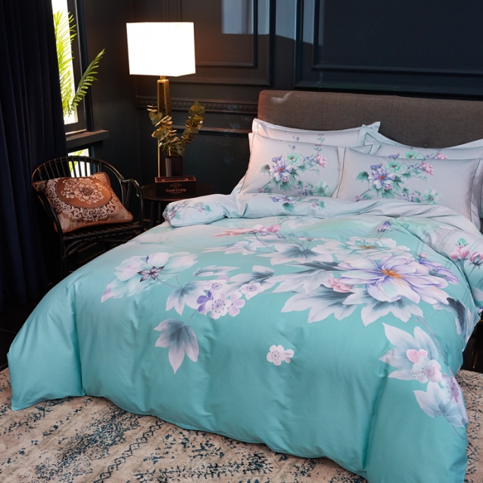 91家纺网 家纺一手货源 找家纺 雲归梦家纺 2019新款13372全棉活性大版四件套 花木槿