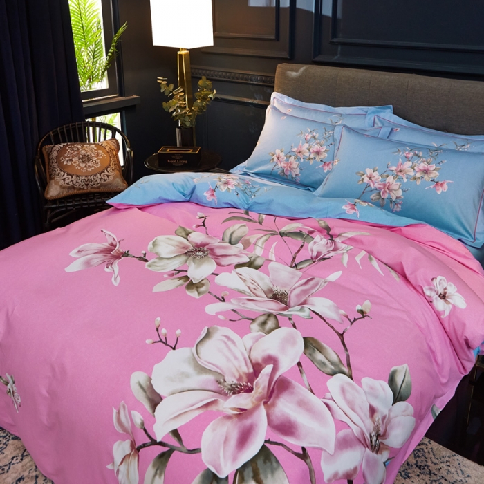 91家纺网 家纺一手货源 找家纺 雲归梦家纺 2019新款13372全棉活性大版四件套 花意粉