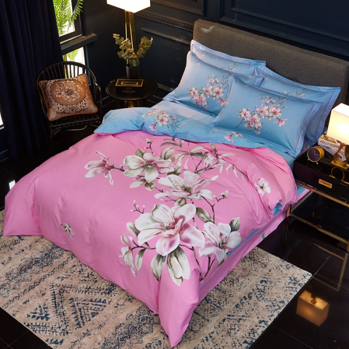 91家纺网 家纺一手货源 找家纺 雲归梦家纺 2019新款13372全棉活性大版四件套 花意粉