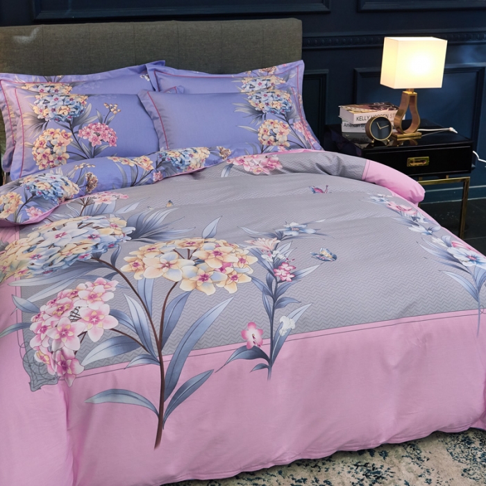 91家纺网 家纺一手货源 找家纺 雲归梦家纺2019新款13372全棉活性大版四件套静待花开粉