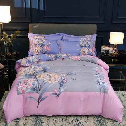 雲归梦家纺2019新款13372全棉活性大版四件套静待花开粉