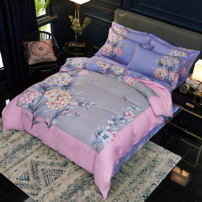 91家纺网 家纺一手货源 找家纺 雲归梦家纺2019新款13372全棉活性大版四件套静待花开粉