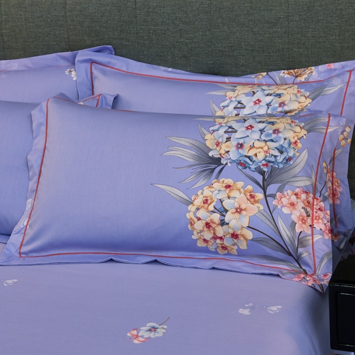 91家纺网 家纺一手货源 找家纺 雲归梦家纺2019新款13372全棉活性大版四件套静待花开灰